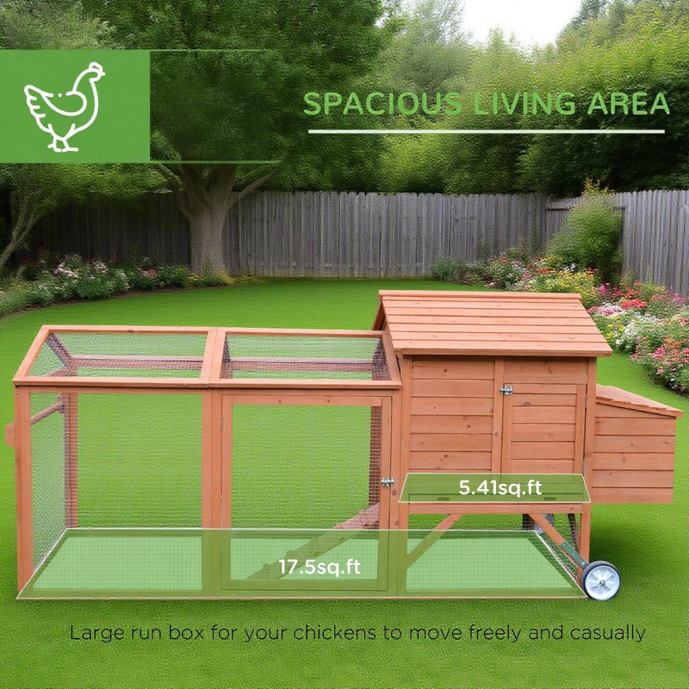 Chicken Coop Wooden Hen House Poultry Cage Pen Portable With Wheels And Nesting Box, Chicken Cage For Backyard Outdoor, Natural — imagen 3