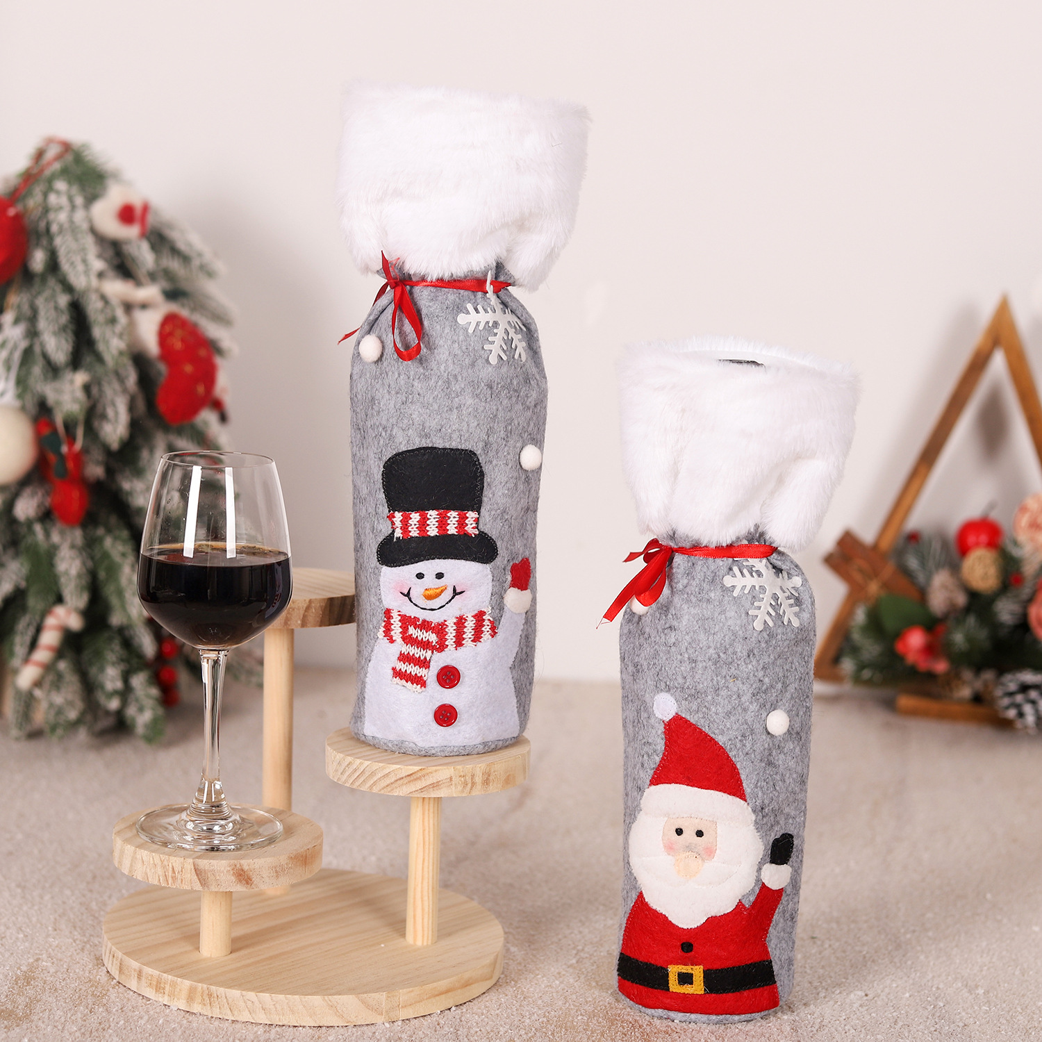Christmas supplies red wine bottle covers elderly snowmen elk red wine bags household items — image 3