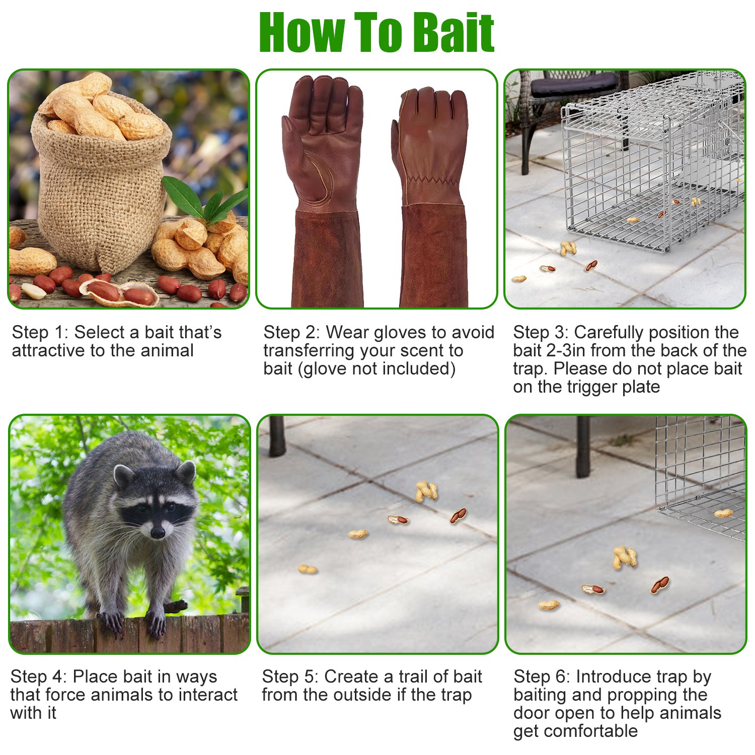 Humane Cat Trap Cage With Gloves Catch Release Live Animal Rodent Cage Collapsible Galvanized Wire For Raccoons Beavers Groundhogs Foxes Armadillos — imagen 8