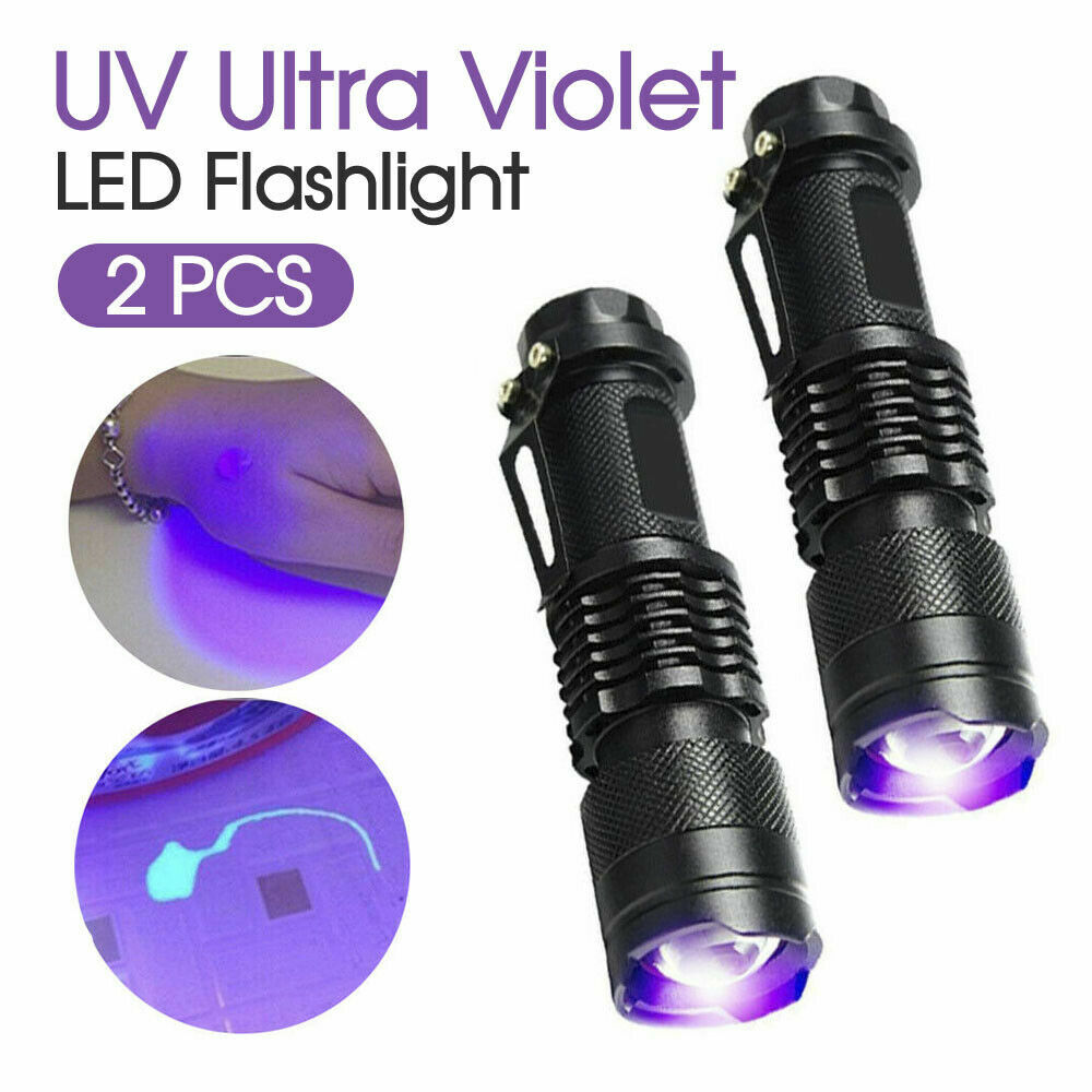 Paquete de 2 Linternas UV LED de Mano, Luz Negra Ultravioleta de 395nm, Mini Lámpara de Inspección Detectora de Manchas de Orina de Mascotas, Chinches y Escorpiones