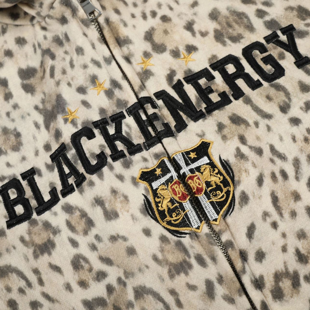 All-Over Leopard Print Oversized Hooded Jacket with Raglan Striped Sleeves and Embroidery — image 4
