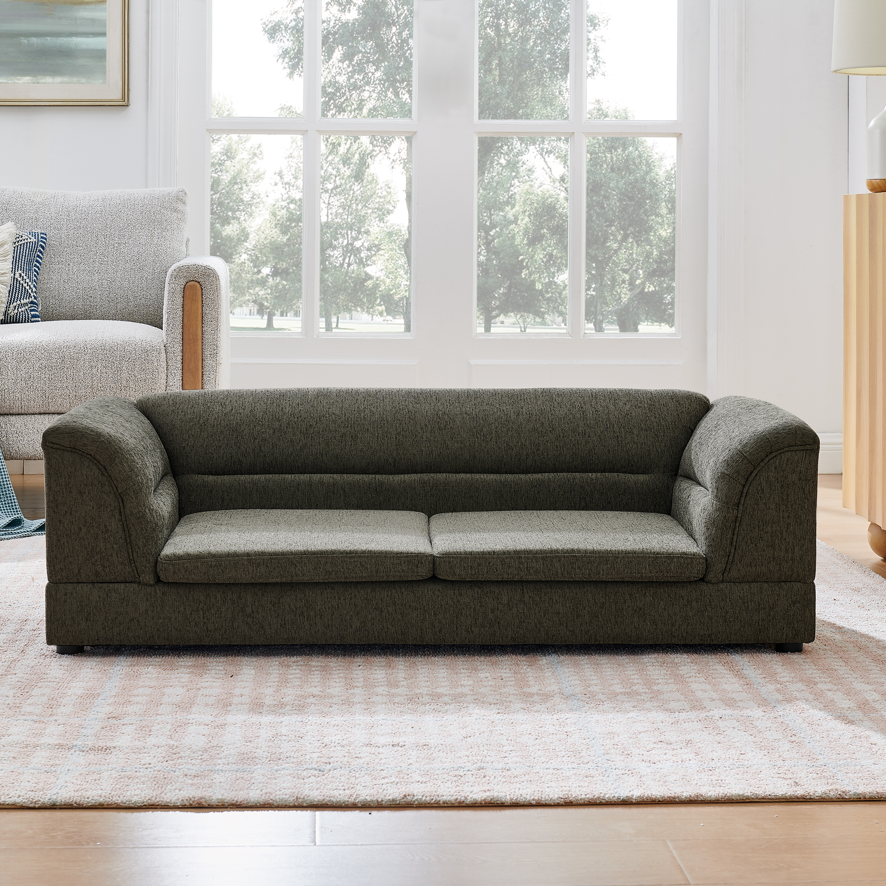 Oversized Pet Sofa, Curved Armrest Rectangular Dog Sofa, Linen Fabric Comfort Pet Couch for Large & Oversized Dogs-Dark Gray — image 4