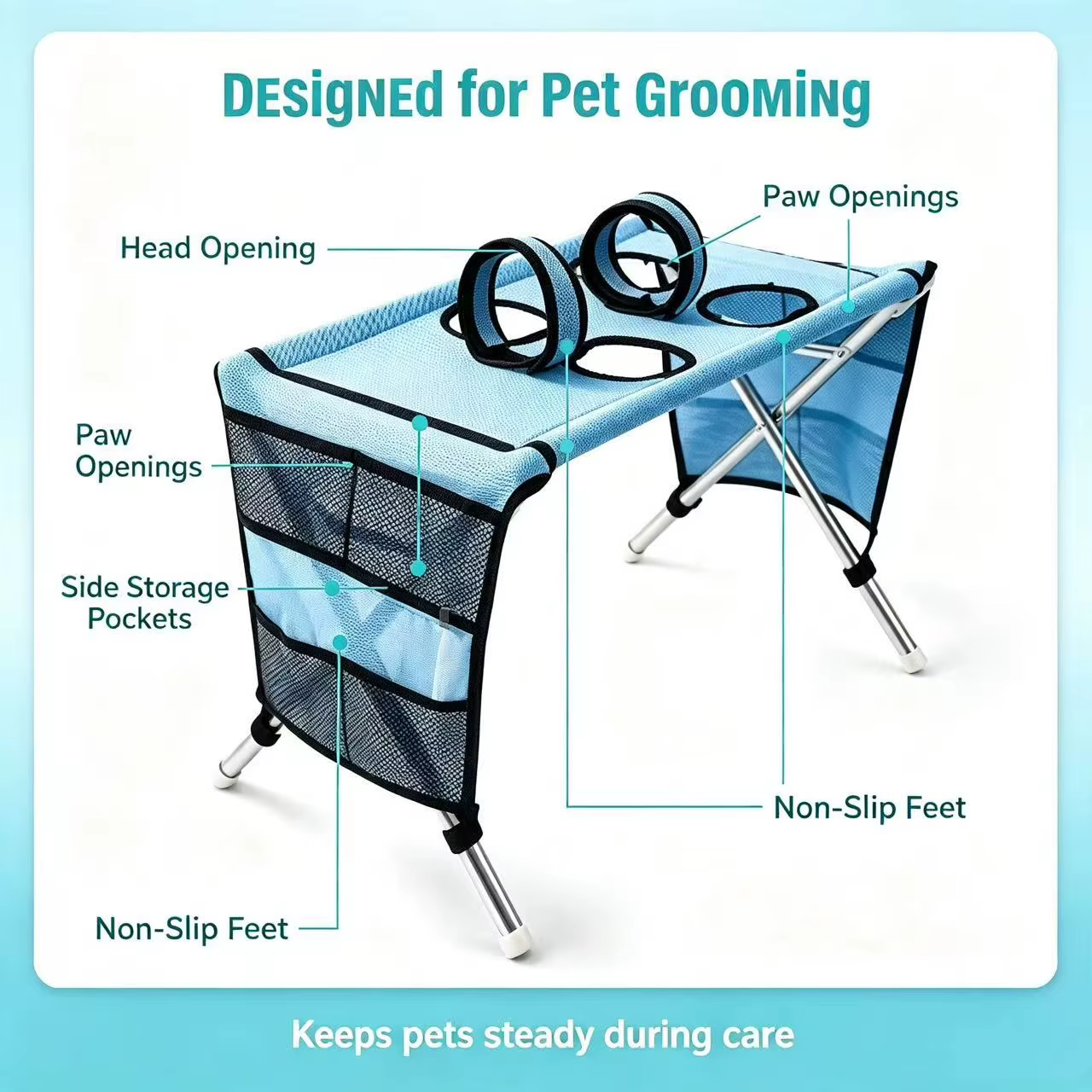 Multi-Function Pet Grooming Hammock, Foldable Pet Bathing and Drying Station with Stable Frame, Breathable Mesh Rest Holder for — image 2