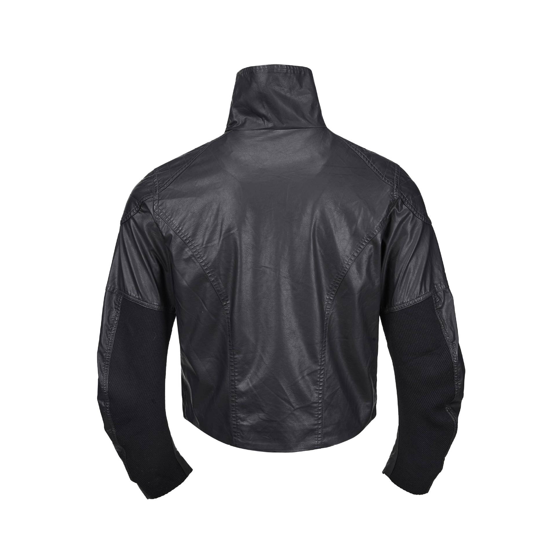 Deconstructed Stand Collar PU Leather Hunting Jacket — image 5