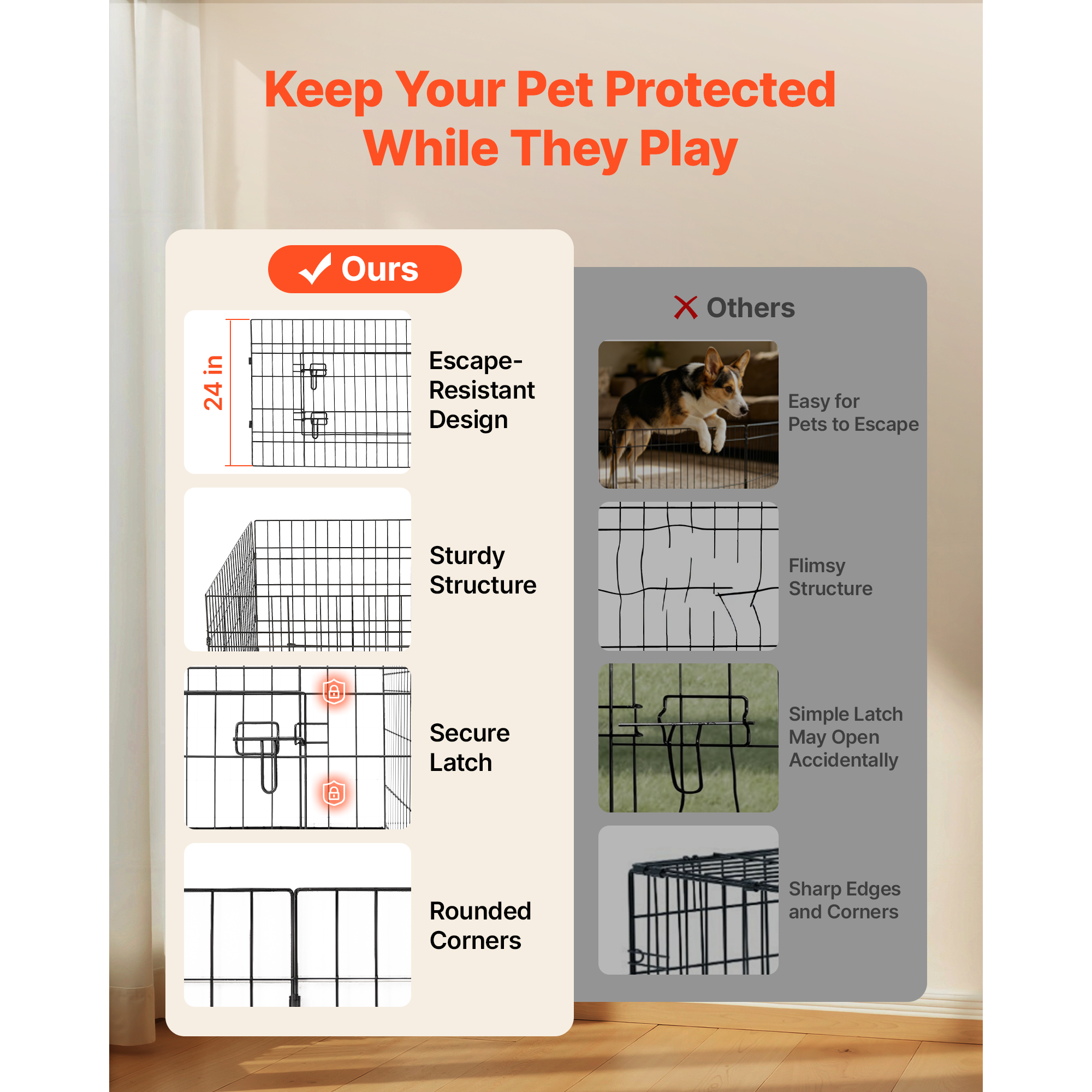 Dog Playpen 24 Inch 4 Panels Foldable Exercise Pen With Bottom Pad, Indoor Metal Pet Fence With Door, Heavy Duty Puppy Crate Kennel, Pet Playpen For Dogs, Cats, And Other Small Animals, Black — image 5