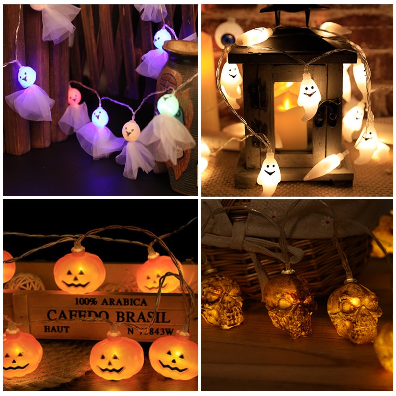 1.5m 10Led Halloween Pumpkin Ghost Skeletons Bat Spider Led Light String Festival Home Bar Party Decor Halloween Ornament — image 1