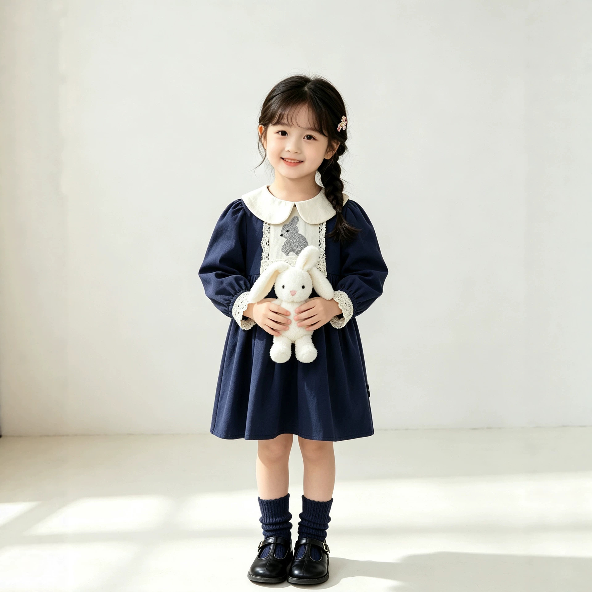 Children's Dress Peter Pan Collar Rabbit Embroidery Long Sleeve — image 5