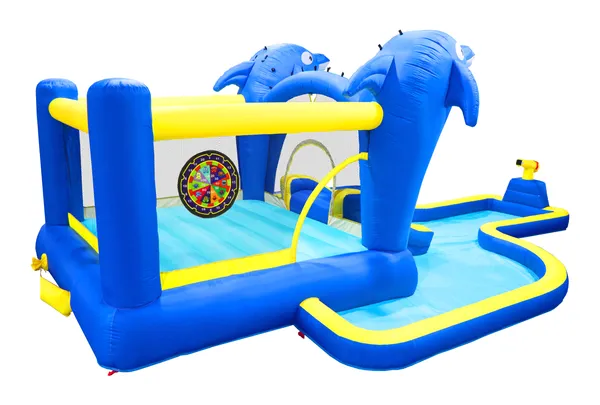 8 In1 Inflatable Slide Water Park Trampoline Bouncing House Outdoor Garden With Dolphin Sprinkler & Target Games & Water Gun & Basketball — imagen 4