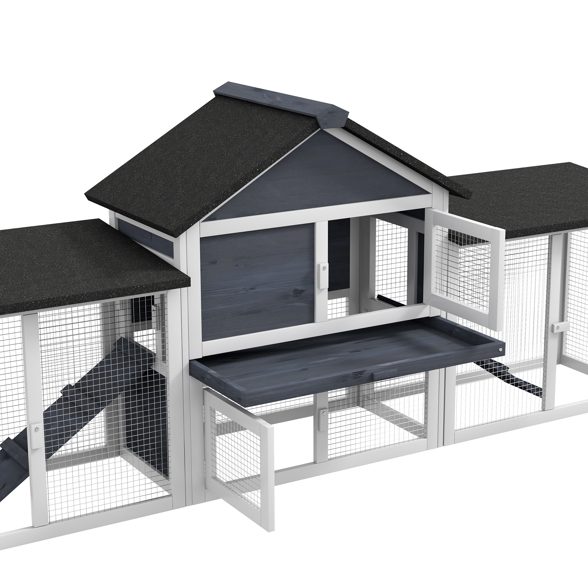 Outdoor Rabbit House 83" 2 Story Deluxe XL Wooden Rabbit Hutch, Big Bunny Cage w/ Ladder and Run, Dark Gray — imagen 5
