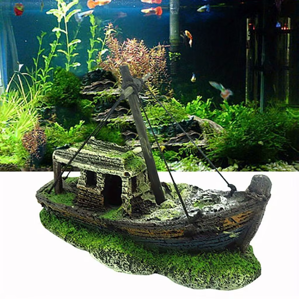 Aquarium Fish Tank Landscape Wreck Ship Decor Resin Boat Ornament Aquarium Accessories Decoration — image 1