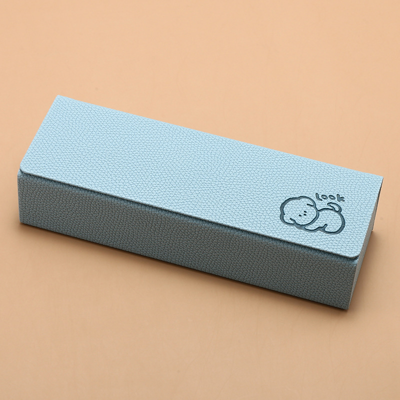 Handmade Square Eyeglasses Case with Embossed Palm Print Cute Puppy Cartoon Design Hard Shell Glasses Box — image 5