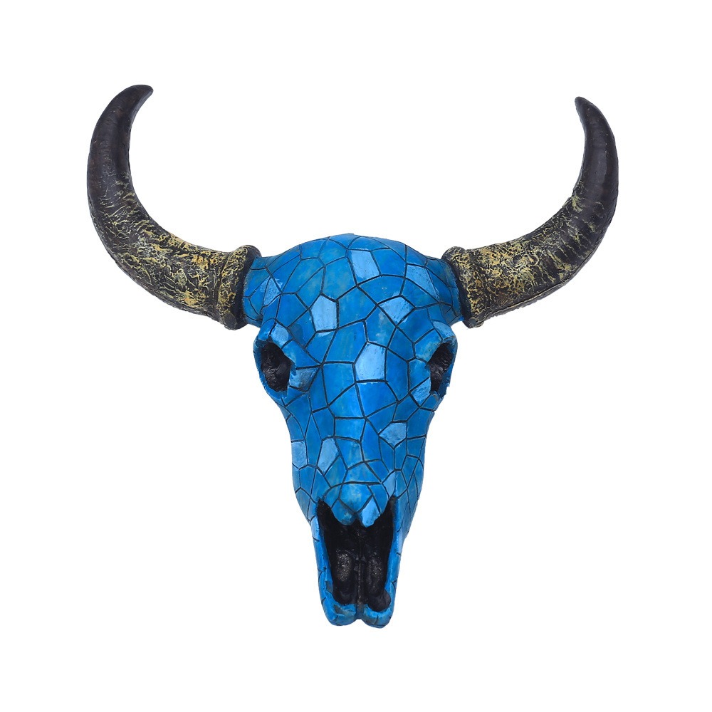 Three dimensional turquoise curved ox horn wall hanging ornaments, retro resin animal skull ornaments — image 1