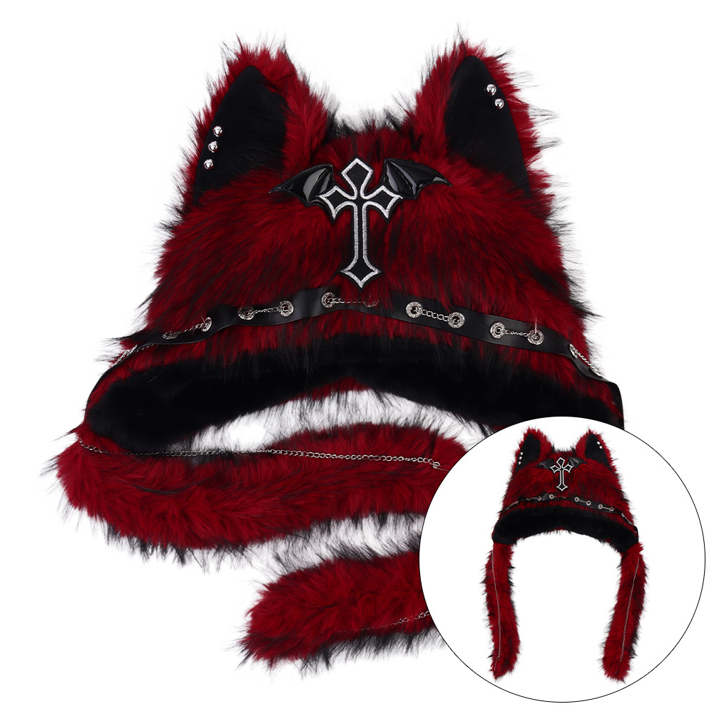 Sombrero de Orejas de Gato con Estilo Gótico, Aesthetic Oscura, Gorra de Pelo de Zorro para Niñas, Moda Cool para Mujeres, Chaqueta de Lana para Invierno — imagen 2