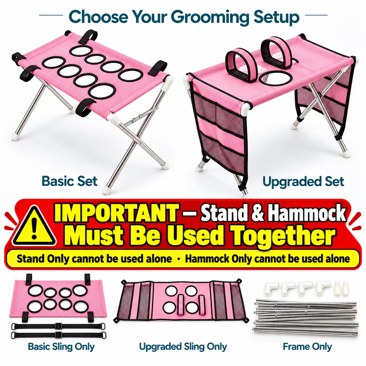 Mesa de hamaca plegable para aseo de mascotas con soporte para gatos y perros pequeños: recorte de uñas, cuidado de patas, baño, aseo en casa, opciones de reemplazo — imagen 2