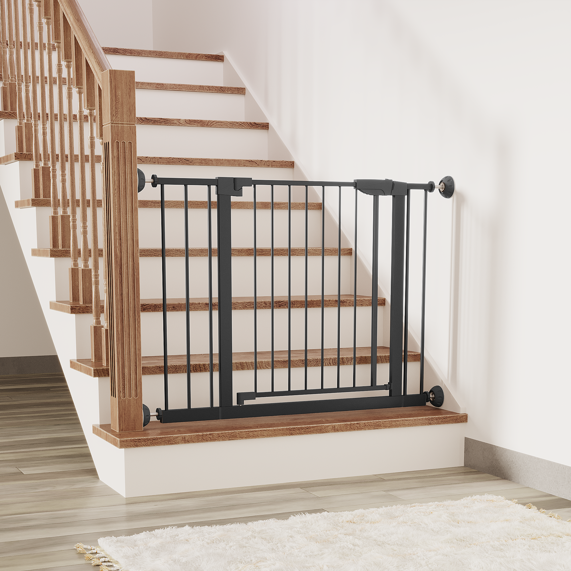 Reja para Bebés Ancha de 29.5-45.3" con Protector de Pared para Escaleras, Reja para Perros de Interior para Puertas, Sin Taladrar, Montaje a Presión, Rejas para Mascotas para Niños, Reja de Seguridad Fácil de Cruzar, Negra — imagen 16