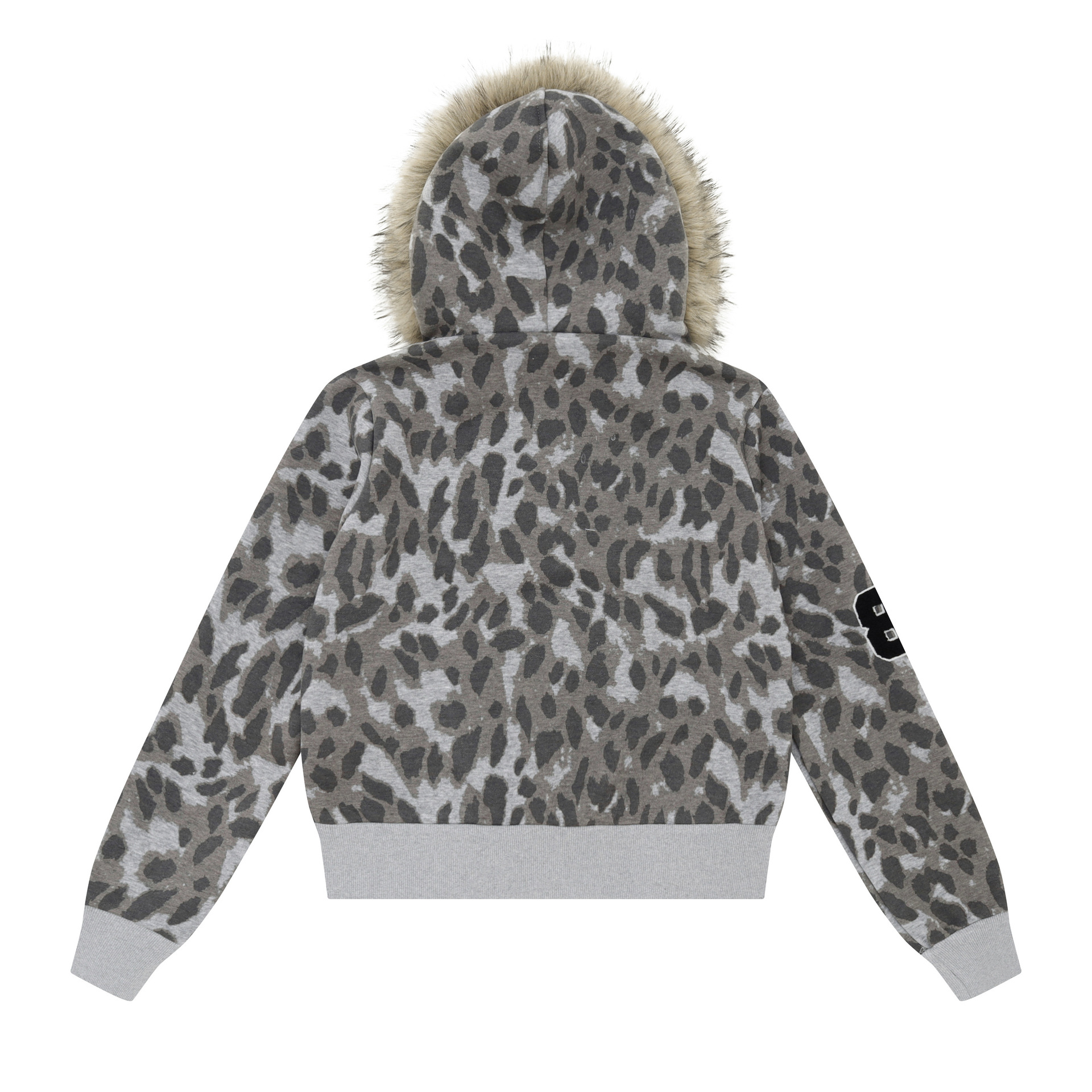Leopard Print Zip-Up Jacket Short Hooded Coat with Detachable Fur Collar — image 4