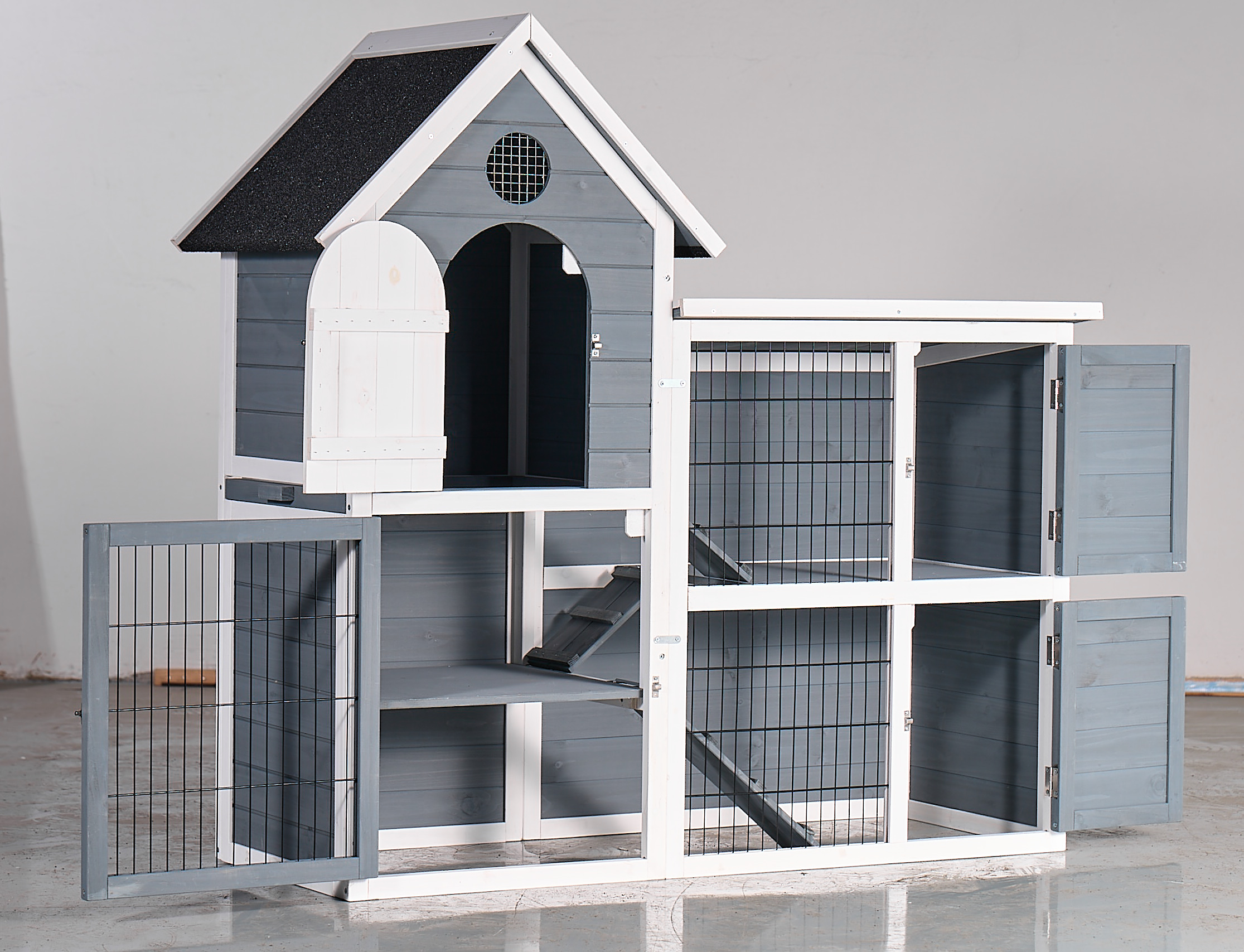 Large Outdoor Chicken Coop Cage, Weatherproof 2-Story Chicken Coop & Rabbit Hutch, Wooden Indoor Outdoor Pet House With No-Leak Tray, Waterproof Roof Pull-Out Tray 50.98L X 48.23 H, Grey, Blue — imagen 3