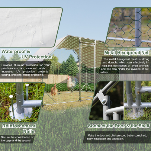 9.94 Ft. X 6.46 Ft. X 6.36 Ft. Metal Large Chicken Coop Walk-in Poultry Cage Run Flat Shaped With Waterproof Cover — image 5
