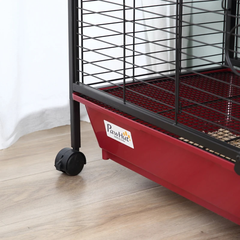 PawHut 41L Small Animal Cage, Pet Play House For Rabbit Hutch Ferret With Feeder, Rolling Wheels, Platform, Ramp — image 11
