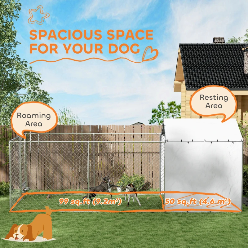 Galvanized Chain Link Large Outdoor Dog Kennel With Waterproof & UV-Resistant Cover, For M & L Dogs, 19.7' X 7.5' X 7.5', Multiple Packages — imagen 4
