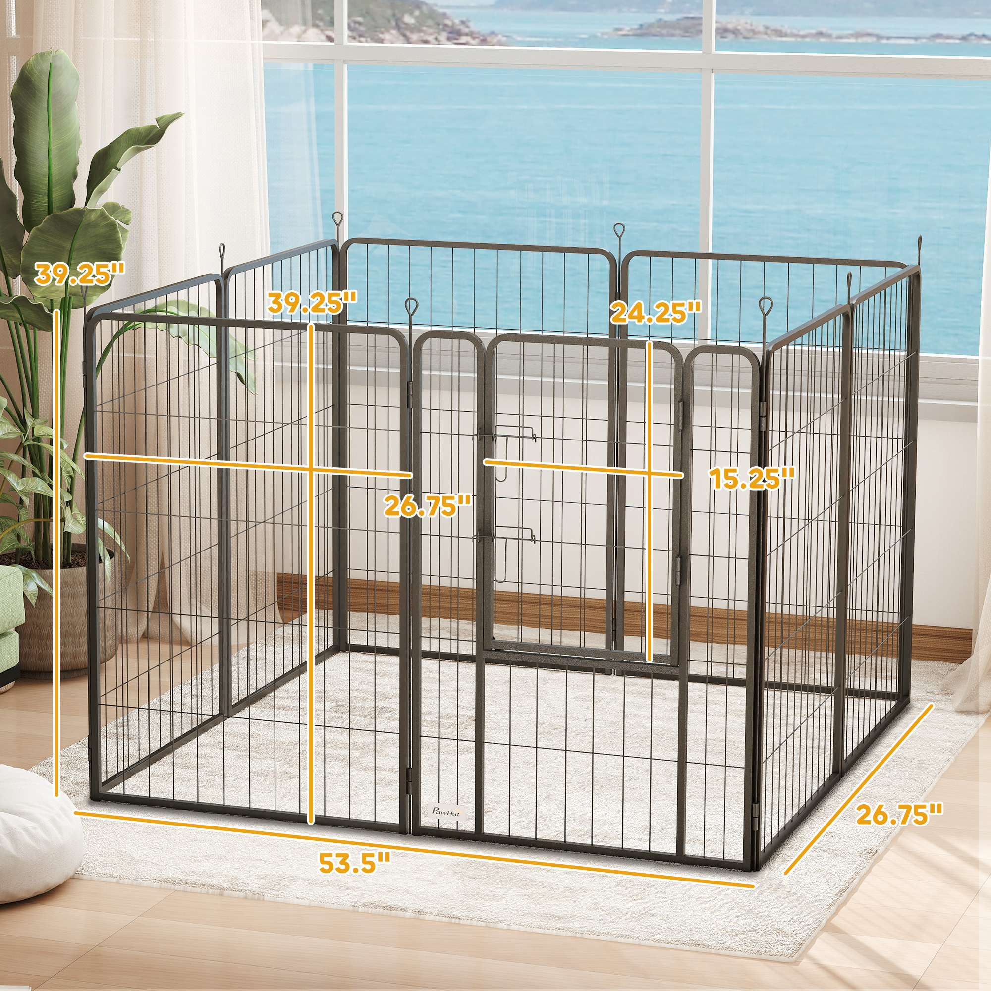 Exercise Pen, Heavy Duty Dog Playpen, 8 Panel Metal Pet Fence For Medium And Large Dogs, Black — imagen 2