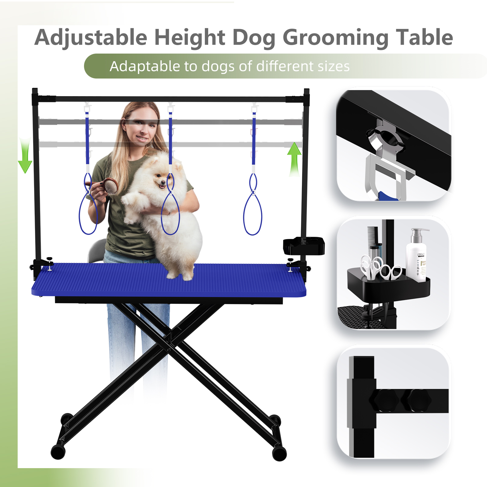 Mesa de Aseo para Perros Azul Grande 47'' con X-Lift Reclinable, Plegable para Hogar - Estación para Mascotas con Correas y Organizador de Herramientas — imagen 4