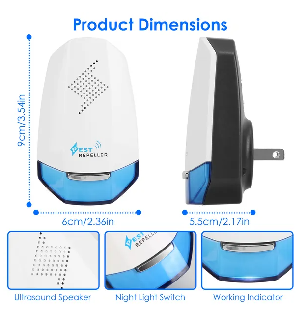 2 Pack Ultrasonic Pest Repeller With Night Light Plug In Pest Mice Repellent Indoor Roach Bed Bug Mouse Rodent Mosquito Killer For Bedroom Garage Warehouse Office — image 3
