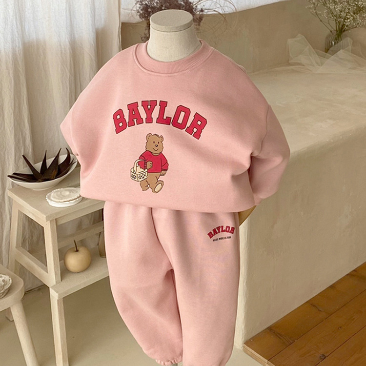 Children's Long Sleeve Hoodie Set, Boys' Sports Casual Set, Girls' Bear Letter Print Two-Piece Set — image 8