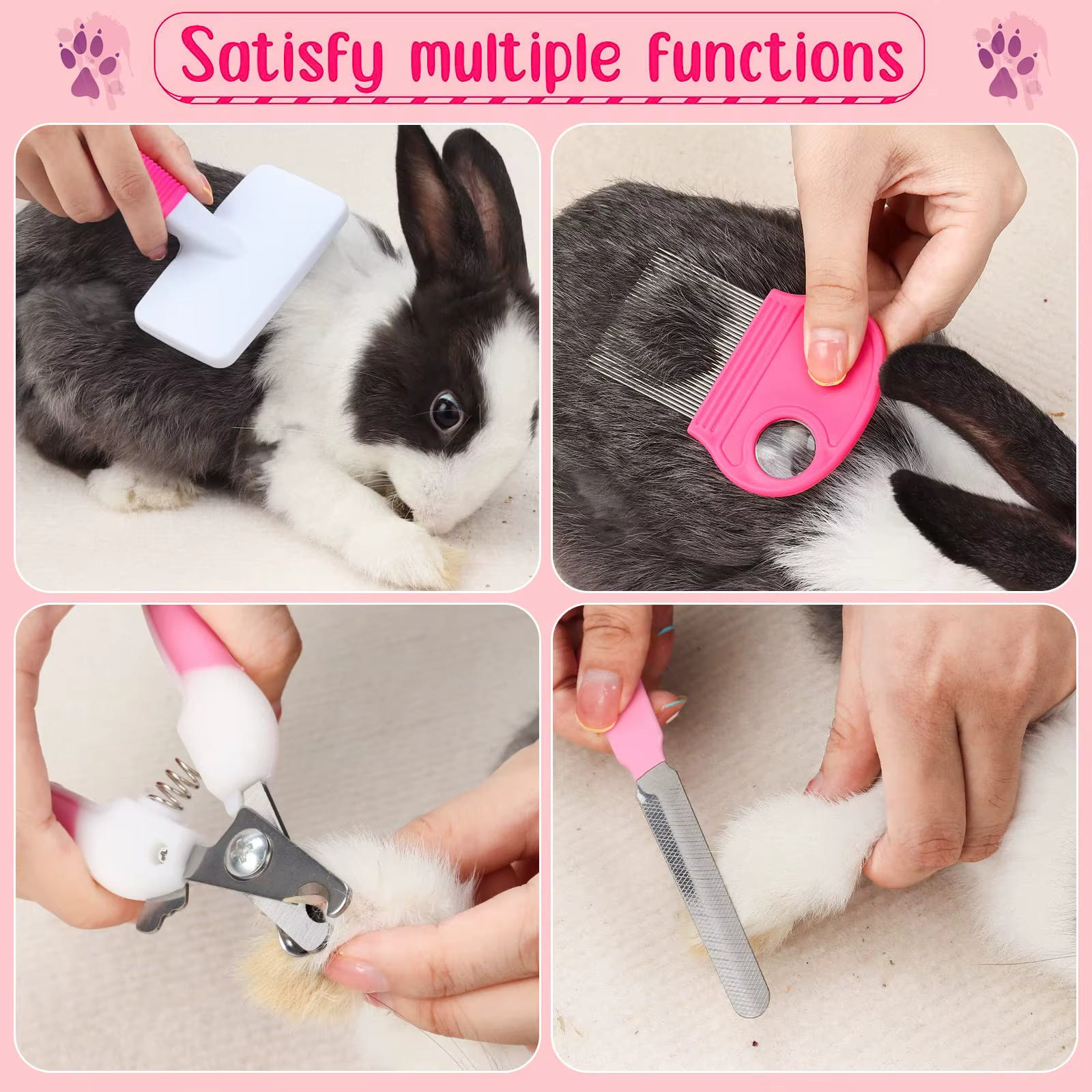 8-Piece Small Animal Pink Grooming Set Rabbit Grooming Kit with Pet Nail Clippers, Nail File, and Flea Comb — image 3