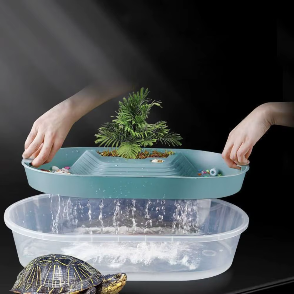 Turtle Tank Container Reptile Detachable House Easy to Change Water Plastic Habitat with Areas to Breed Feed Swim Bask Fish Tank — image 5