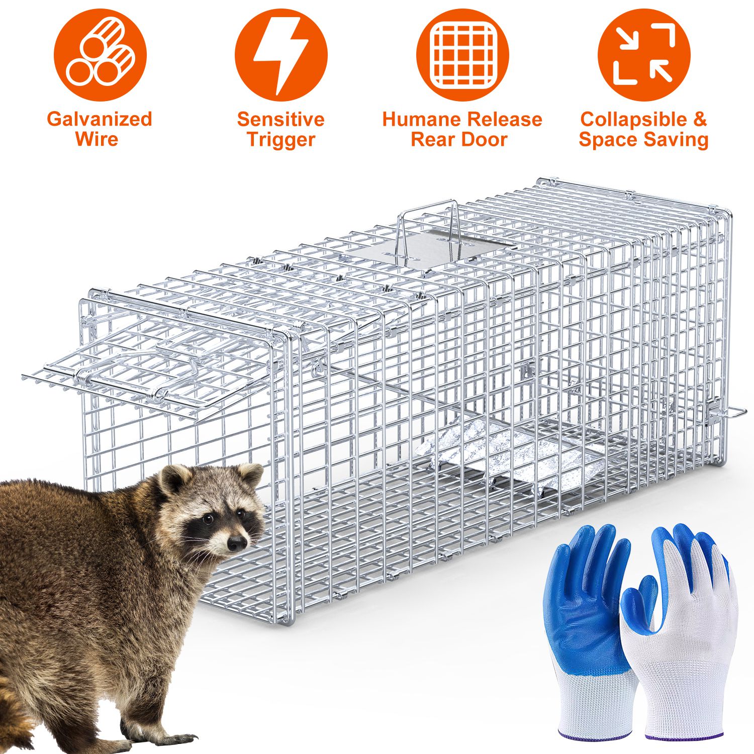 Caja de Trampa para Animales Vivos 37x14x15 pulgadas Plegable Captura y Liberación Humana para Zorros, Ratas, Perros Sueltos, Armadillos, Ardillas y Mapaches — imagen 1