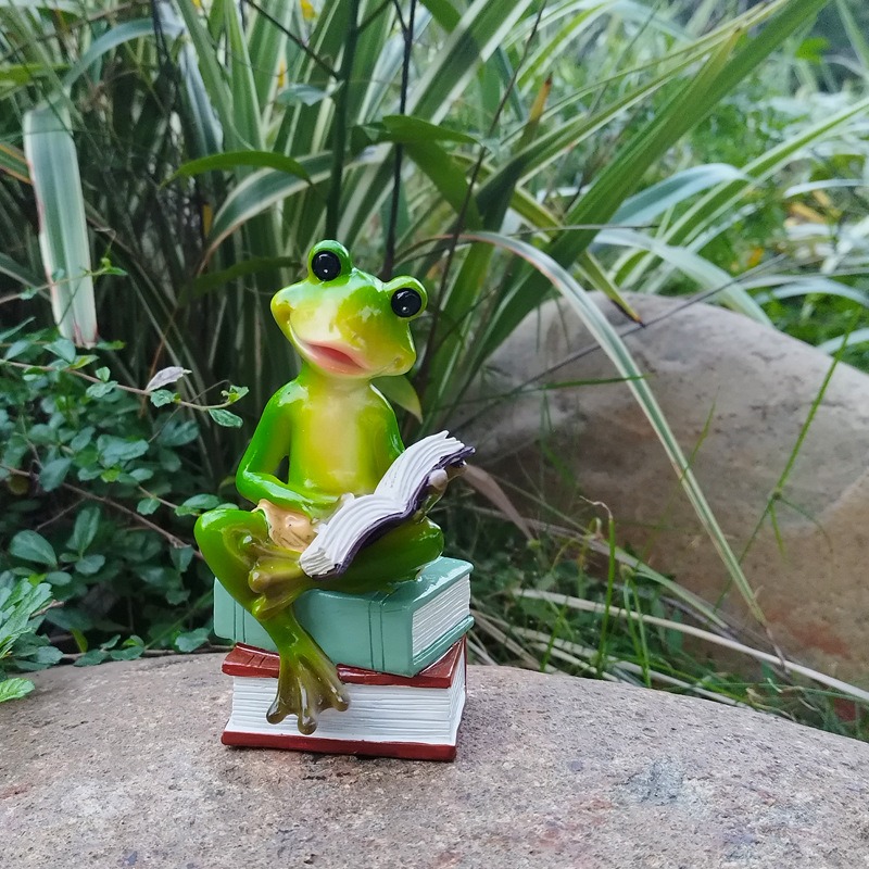 Reading Frog Desktop Courtyard Garden Decoration — imagen 4