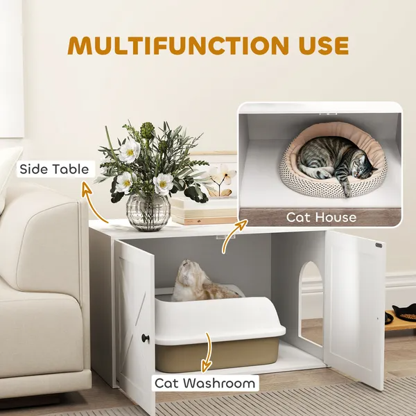Cat Litter Box Enclosure With Barn Door, Cat Hole — imagen 5