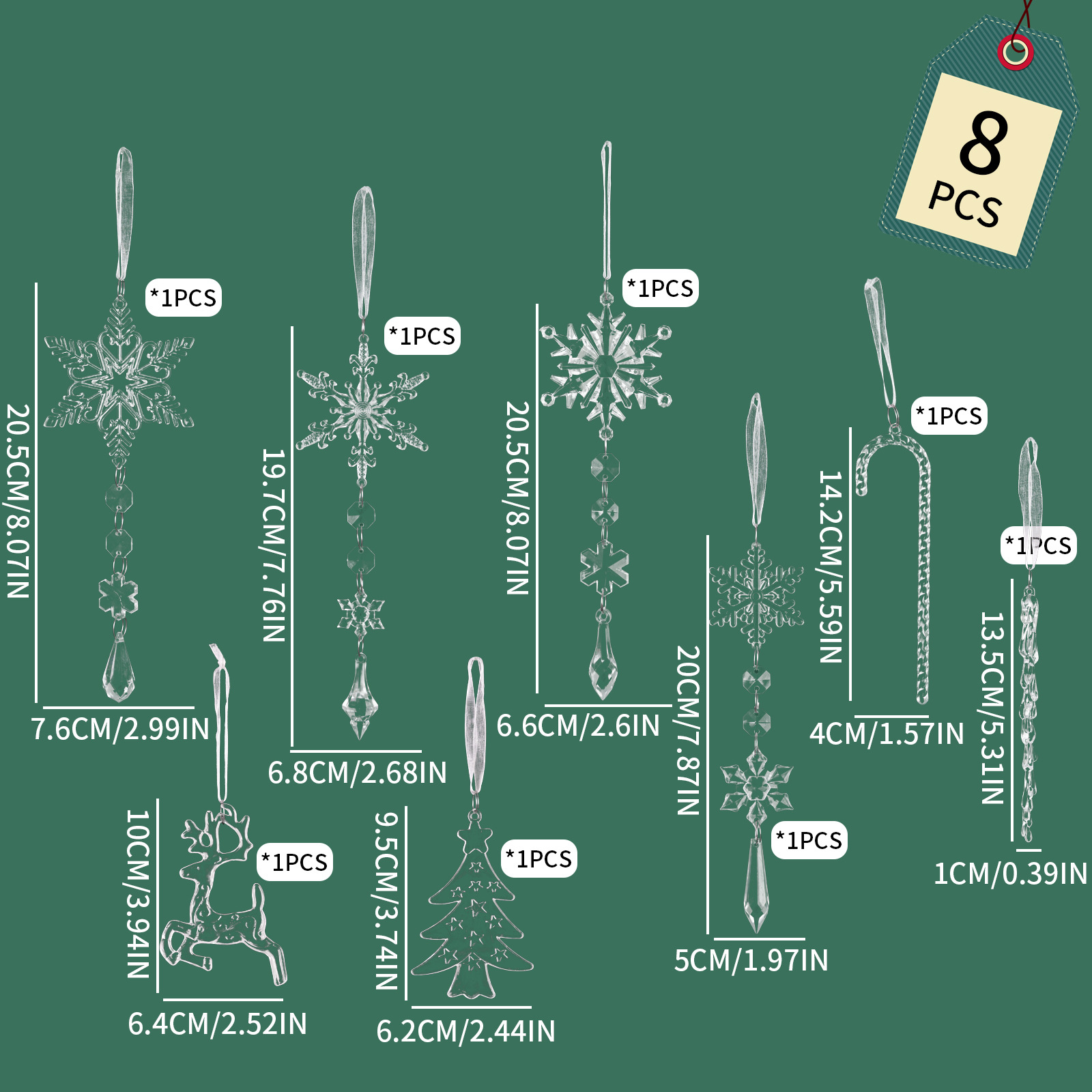 Pendientes de Columna de Hielo Transparentes de Elfo Navideño 8PC — imagen 7
