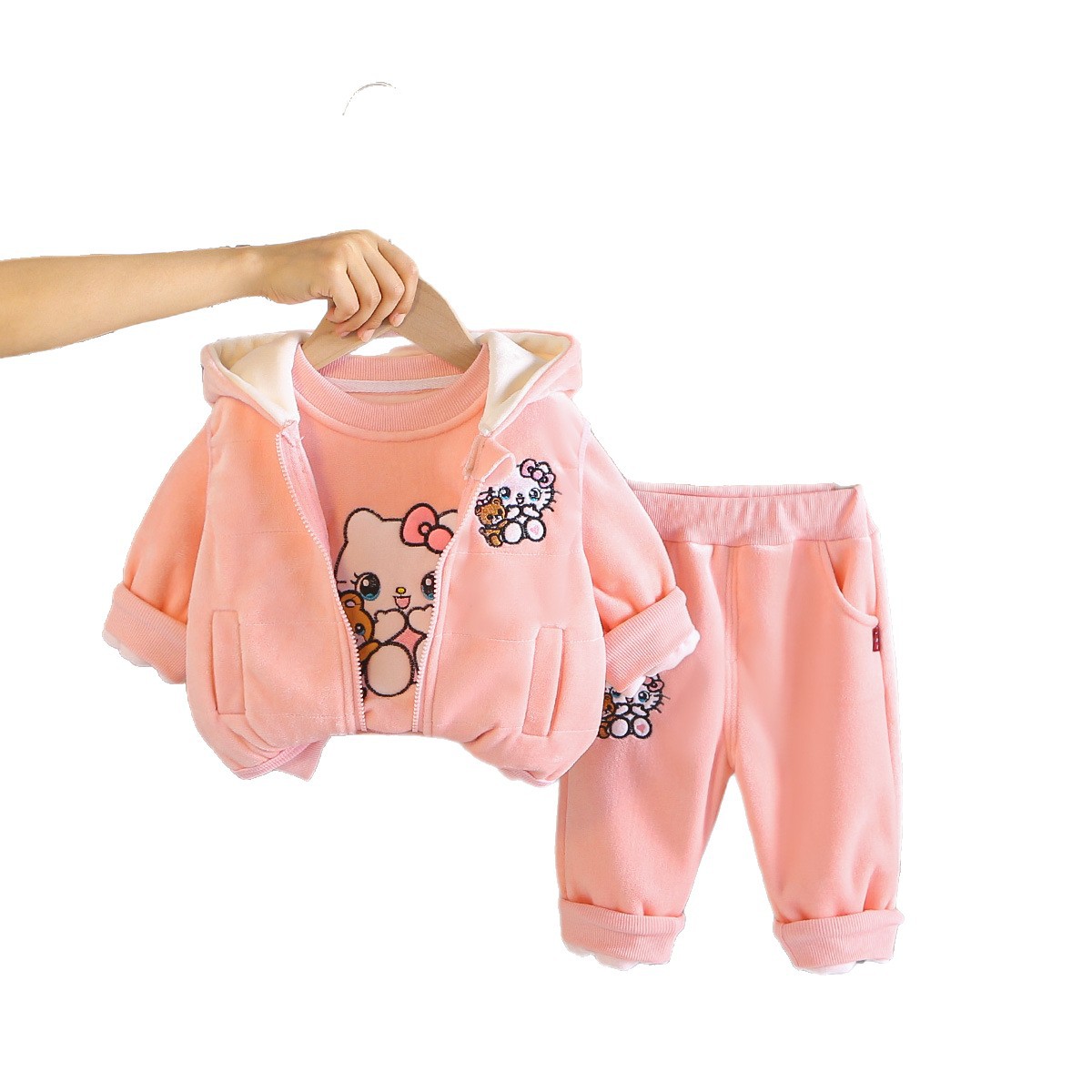 Girls Autumn Winter 3-Piece Set with Cat and Bear Print for Toddlers — image 6