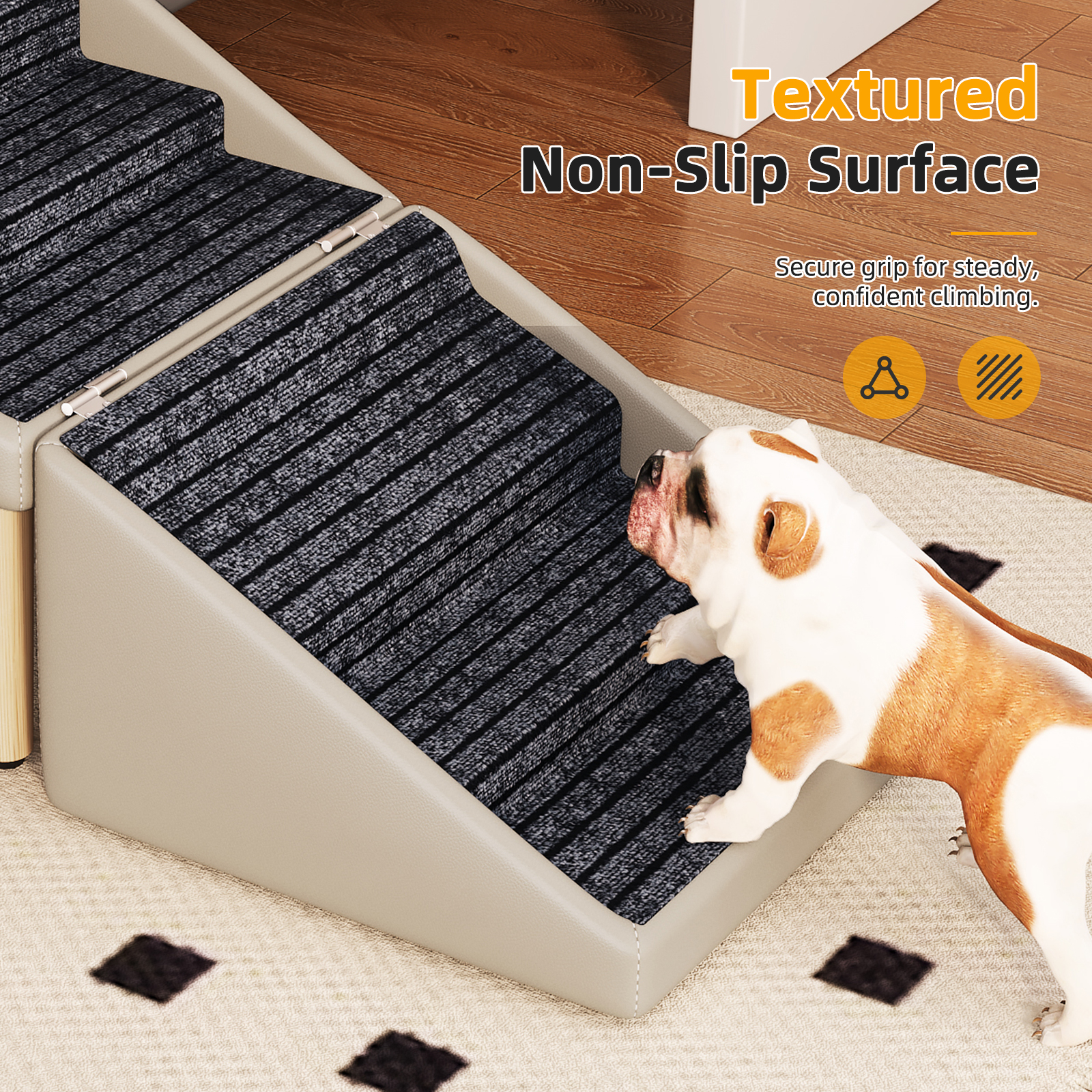 Paso para Perros para Cama y Sofá - Escaleras de Madera 2 en 1 para Perros Grandes, Medianos y Pequeños, Diseño Split con Superficie Antideslizante Gris Claro — imagen 23