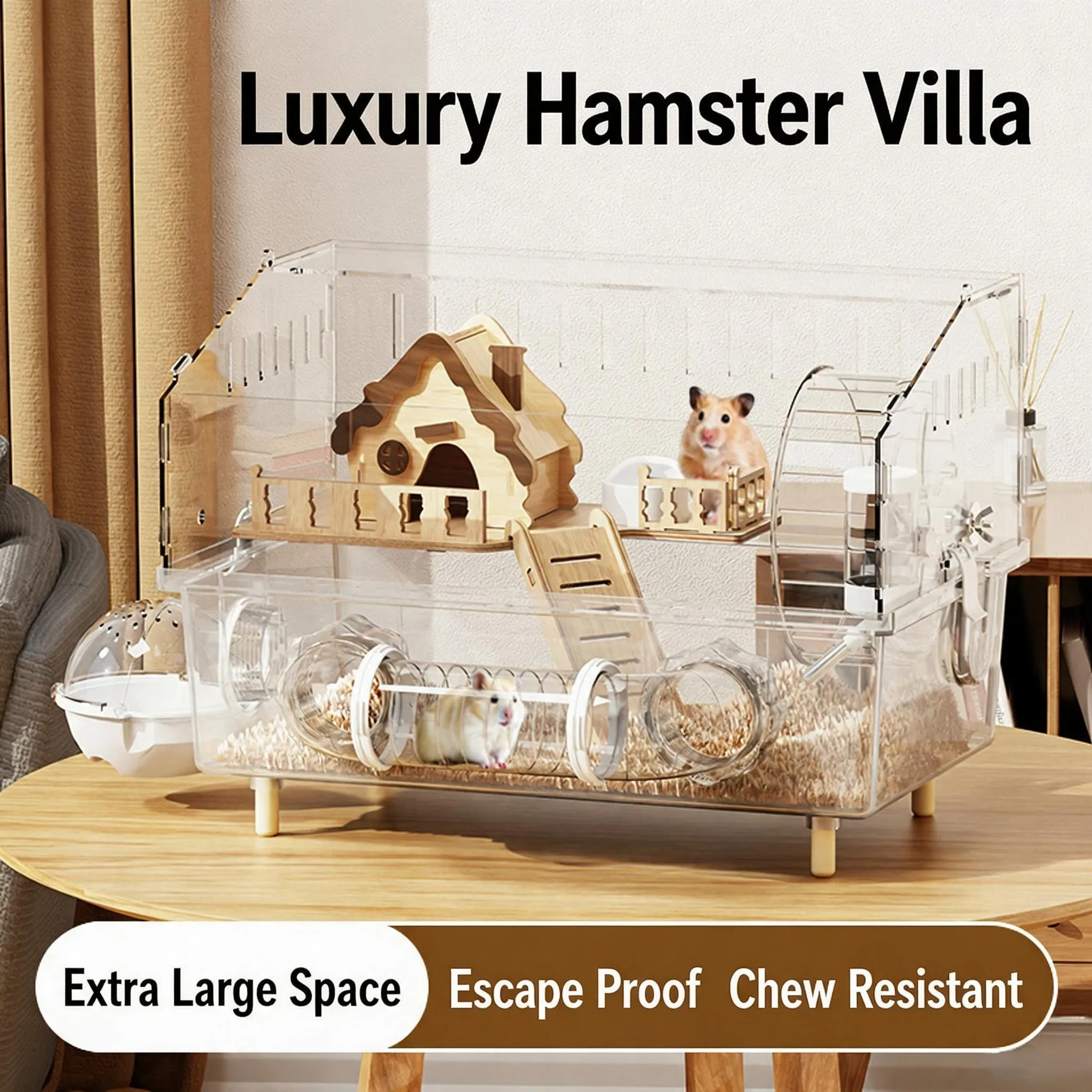 Hamster Cage Acrylic Transparent Spacious Rodent Habitat Cage with Accessories Luxury Villa Pet Supplies for Hamsters, Gerbils — image 1