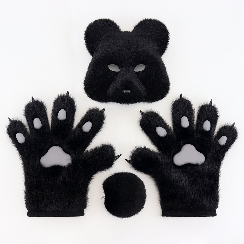 Halloween Fuzzy Costume Set with Realistic Bear Mask and Handmade Bear Paw Gloves for Cosplay and Convention Props — image 8