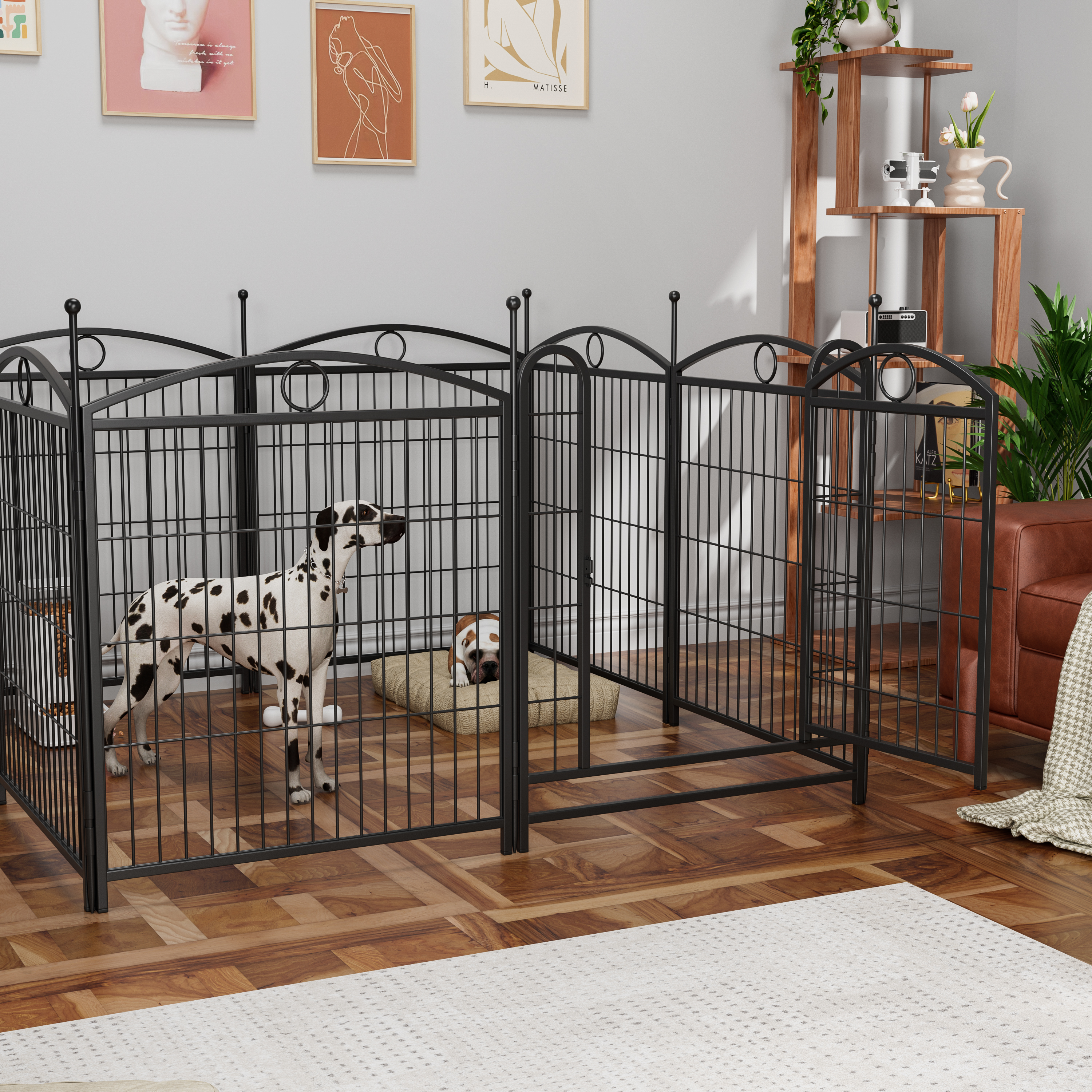 Dog Playpen Indoor 32 inch 8 Panels Metal Dog Pen Pet Dog Fence Outdoor Exercise Pen with Doors, Heavy Duty Dog Fence Puppy Pen for Large Medium Small Dogs Indoor Outdoor Foldable Pet Exercise Pen — image 8
