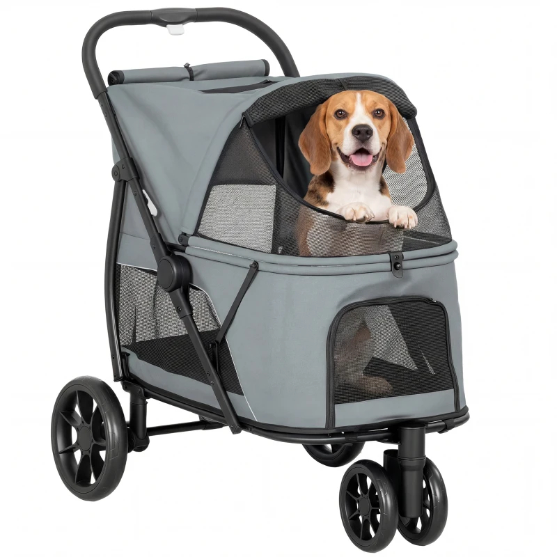 Carrito De 3 Ruedas Para Perros Con Plegado Fácil, Ventilación, Malla Y Almohada Lavable, Para Perros Medianos, Gris — imagen 1