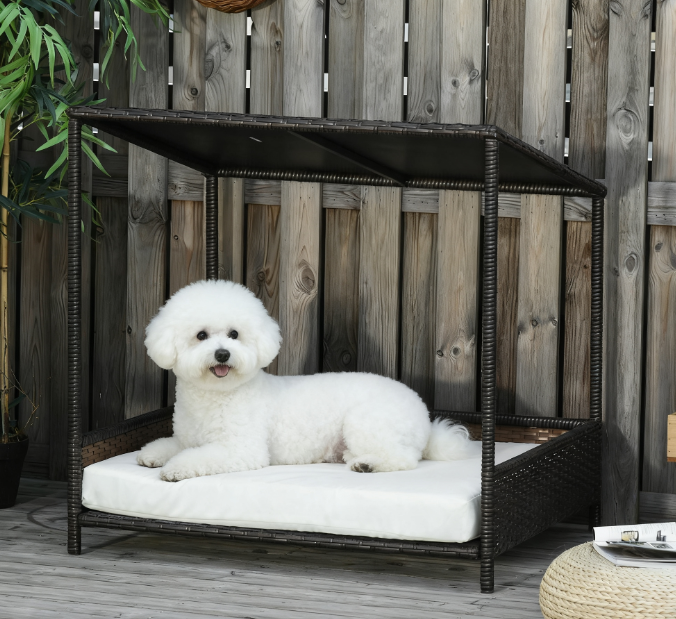 Cama para Perros en Casa con Rattán Elevado, Marrón — imagen 1