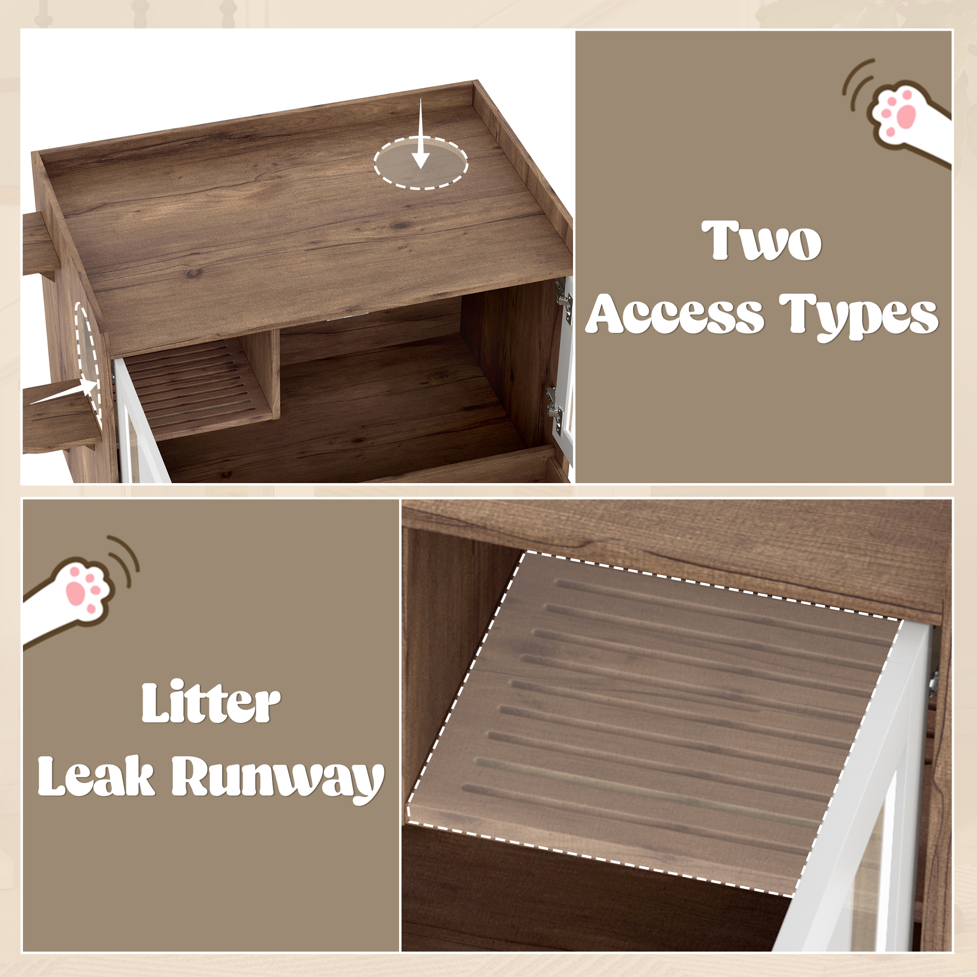 Caja de Limpieza para Gatos Oculta con Escalera y Caja de Muebles, Casa para Gatos con Rincón para Baño en Habitación, Mesa lateral para Salón, Marrón y Blanco — imagen 2