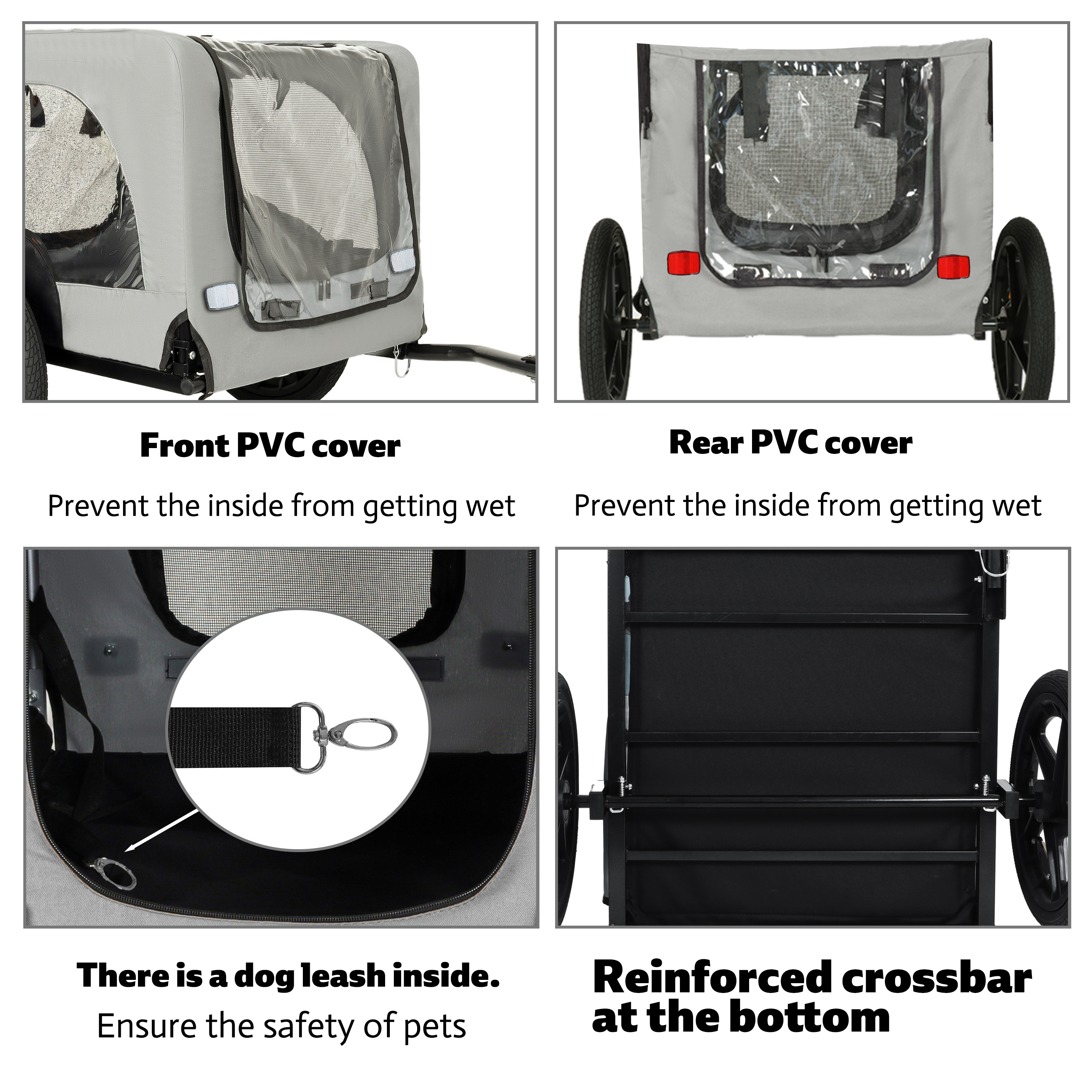 Outdoor Heavy Duty Collapsible Pet Bike Trailer With 16-Inch All-Terrain Wheels Universal Hitch Foldable Dog Cargo Carrier Cart For Bicycles, Black Grey — image 5