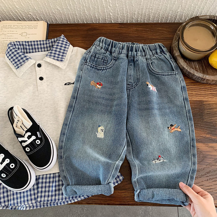 Embroidered puppy denim baby straight leg pants — image 2
