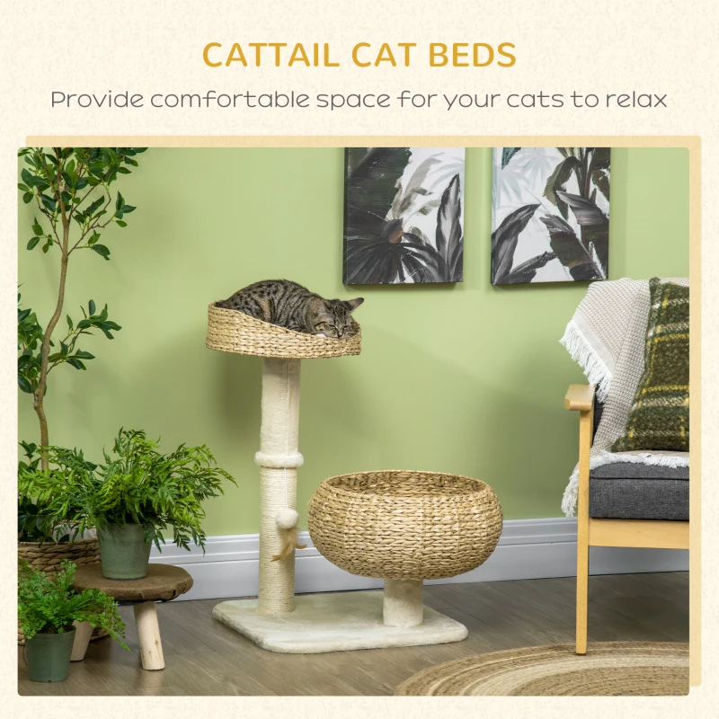 Elevated Cat Bed With Sisal Scratching Post For Indoor Kitties, Modern Cat Tree With Cute Basket Design, Small Cat Tree With Ball Toy — image 6