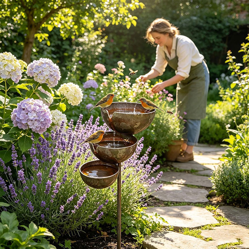 Vintage Iron Bird Bath - Rustic Garden Stake Water Bowl & Outdoor Decor — image 5