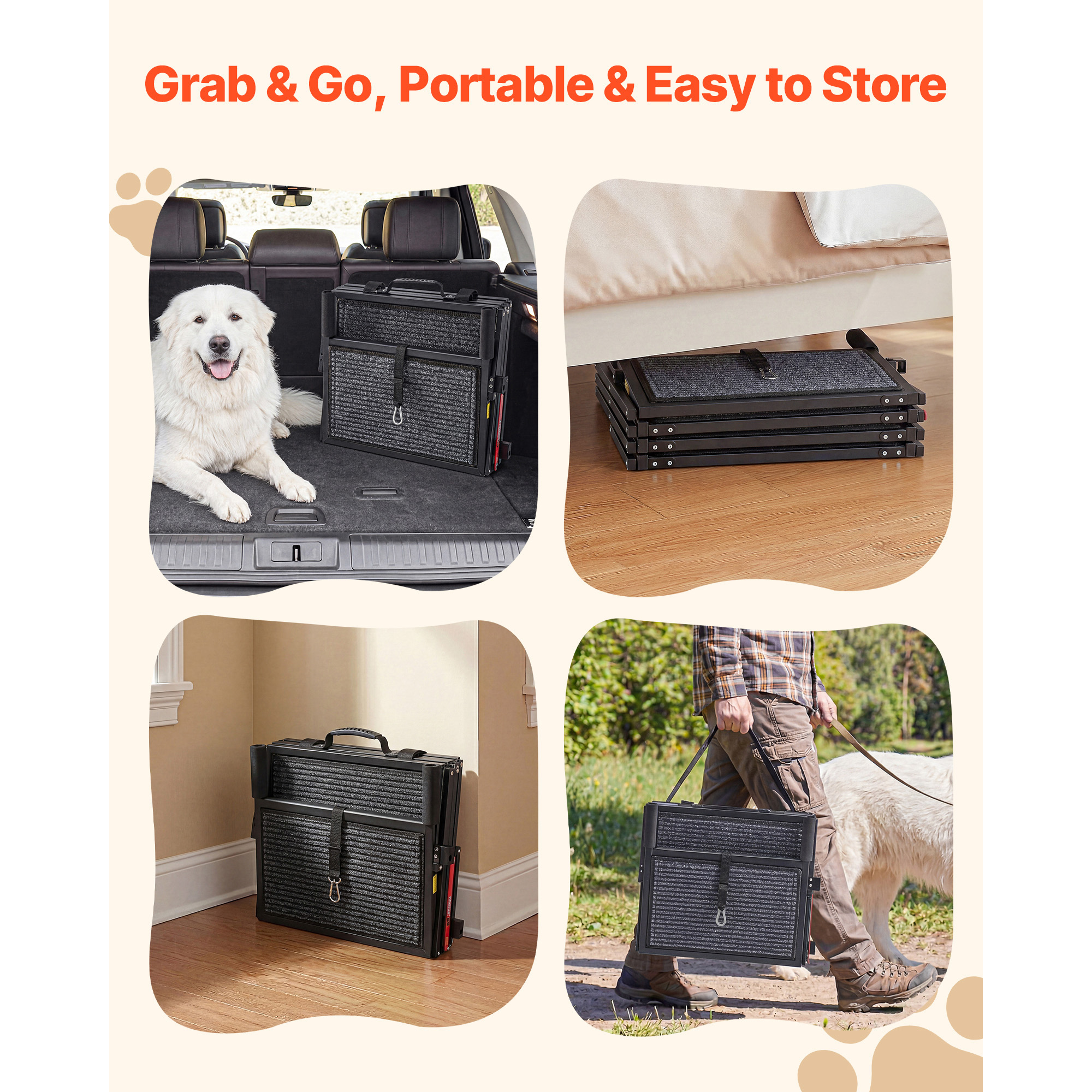 Dog Stairs For Car, 4 Steps Extra Wide Foldable Dog Ramp For Large Dogs With Non-Slip Rug Surface, Portable Lightweight Pet Ladder For Car, SUV, Truck, High Beds, Sofas, Support Up To 400 Lbs — image 2