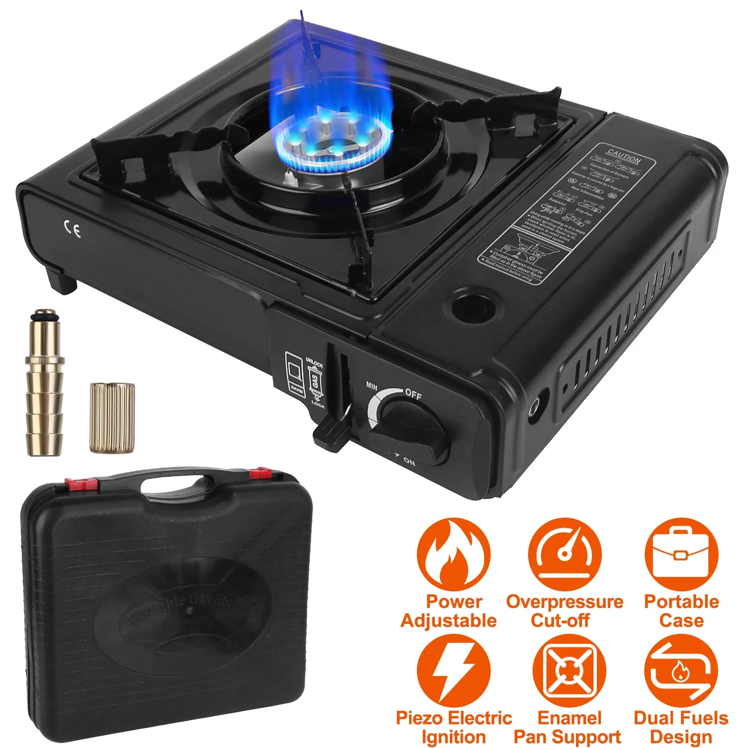 3300W Portable Camping Stove Butane Canister Dual Fuel Burner Piezo Electric Ignition Single Burner With Automatic Tank Ejection Overpressure Cut Off Carry Case For Camping Hiking Picnic Fishing — imagen 10