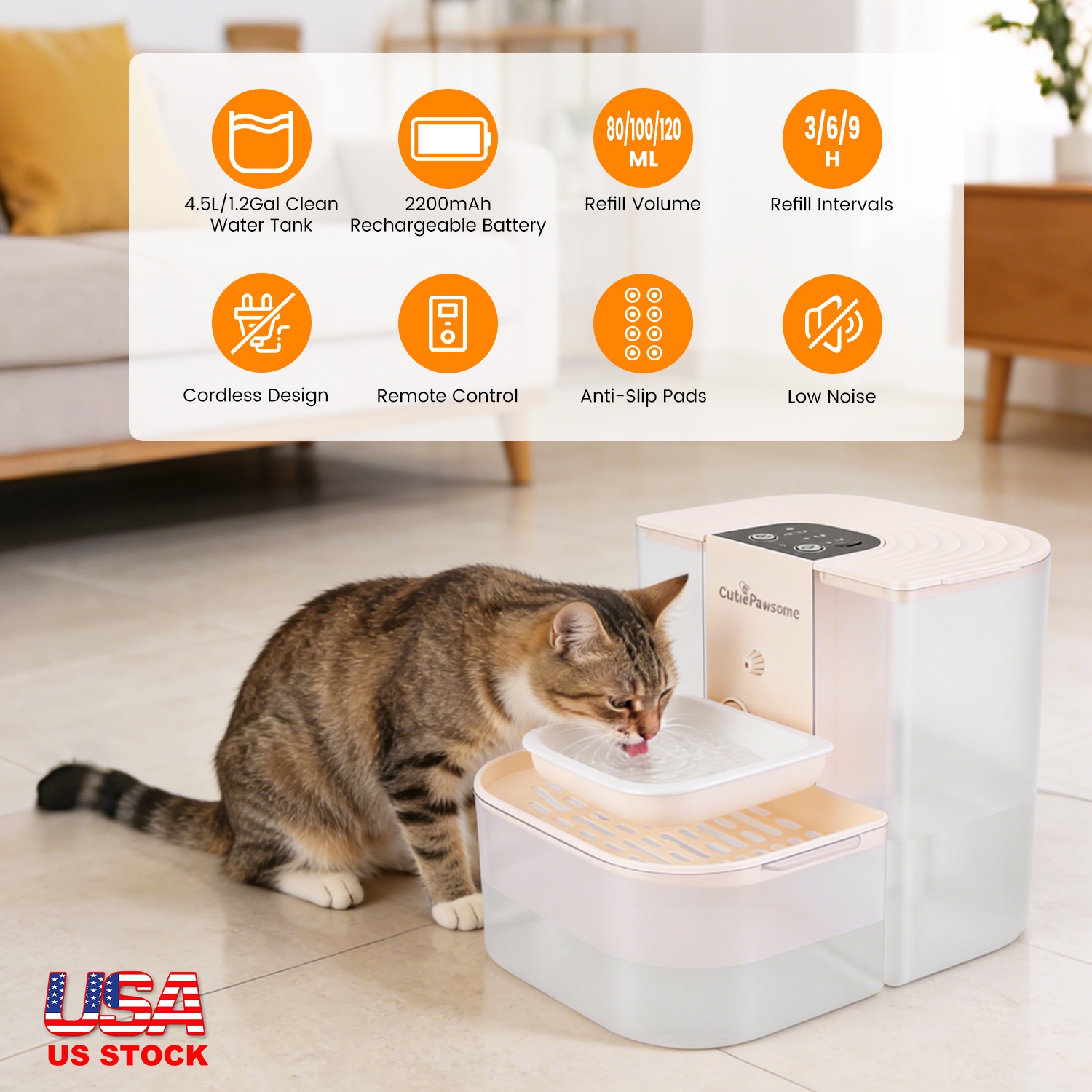 Fuente de Agua Inteligente para Mascotas Dispensador Automático de Agua para Gatos 4.5L Fuente de Agua para Perros Recargable e Inalámbrica con Autorrelleno, 3 Volúmenes Ajustables, 3 Intervalos de Tiempo, Control Remoto y Cepillo de Limpieza — imagen 1