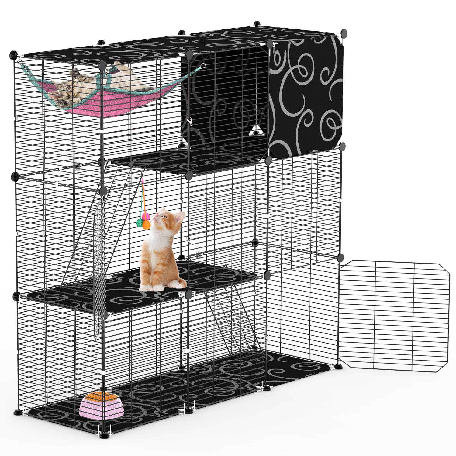 3-Tier Cat Cage Enclosure Indoor Cat Cage Playpen With Hammock Toy Ball Ladder DIY Iron Wire Cat House Kennels Crate For 1-2 Cats Ferret Rabbit Small Animals — image 6